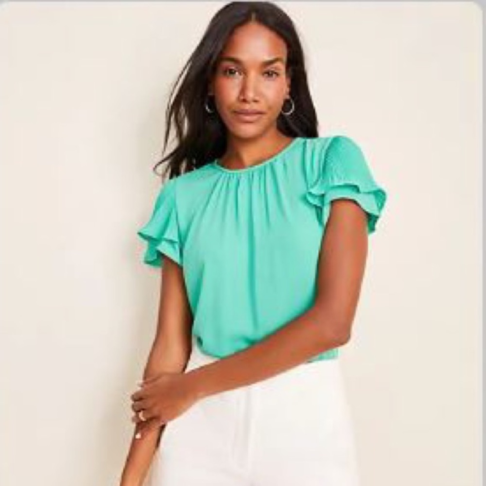 Ann Taylor Pleated Flutter Sleeve Top